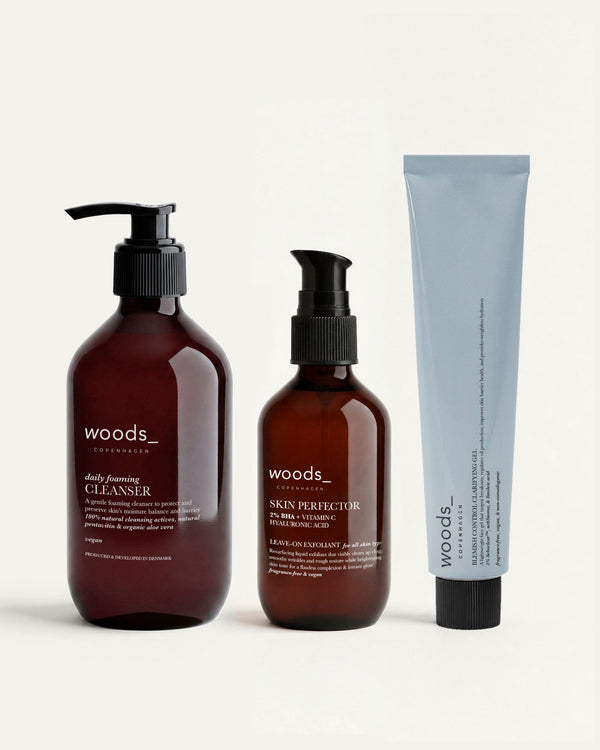 Woods Copenhagen 3-Step Routine – hudplejesortiment til uren og fedtet hud