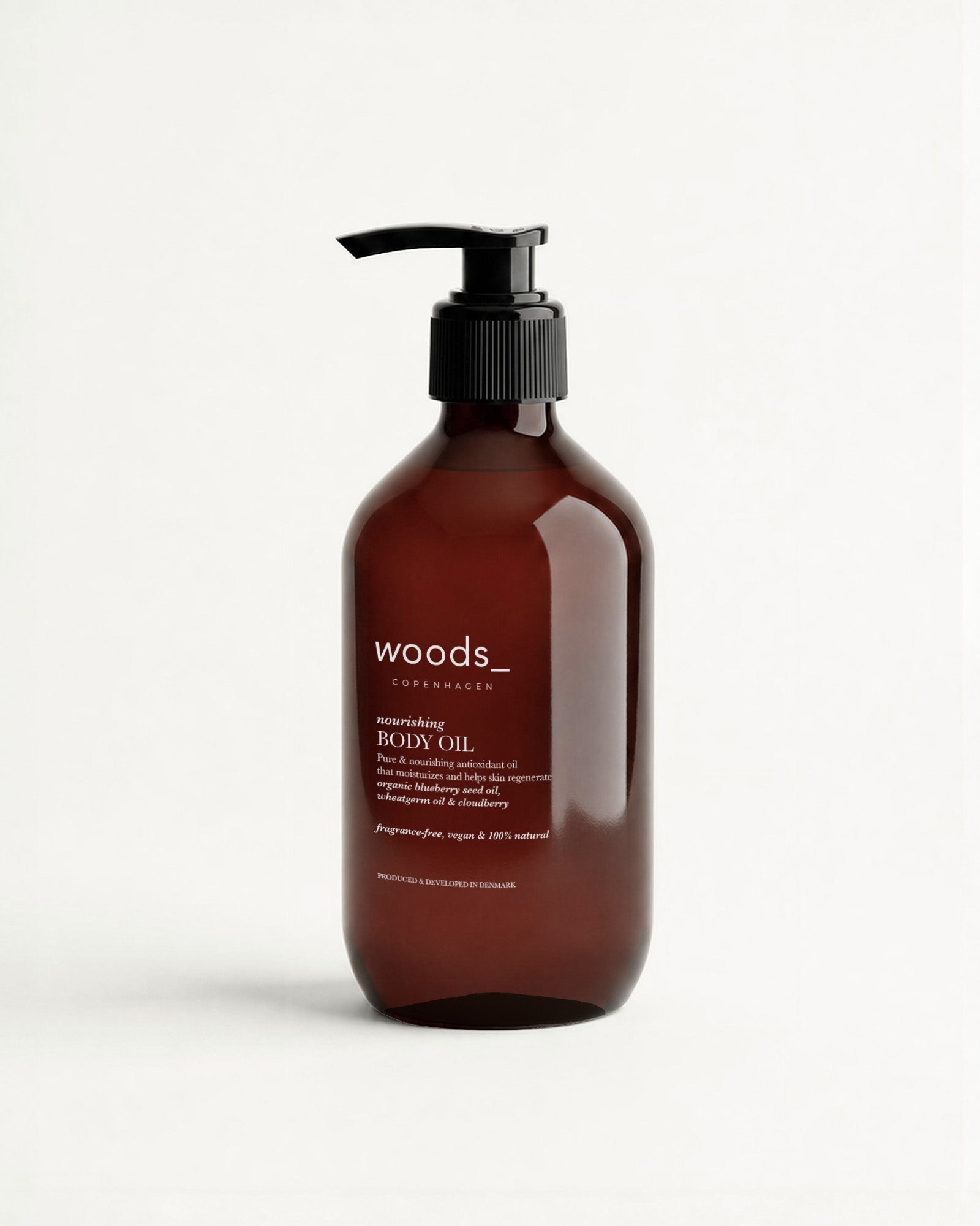 Woods Copenhagen Nourishing Body Oil – naturlig bodyolie med skybær og hvedekim