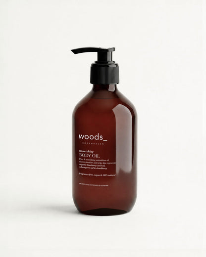 Woods Copenhagen Nourishing Body Oil – naturlig bodyolie med skybær og hvedekim
